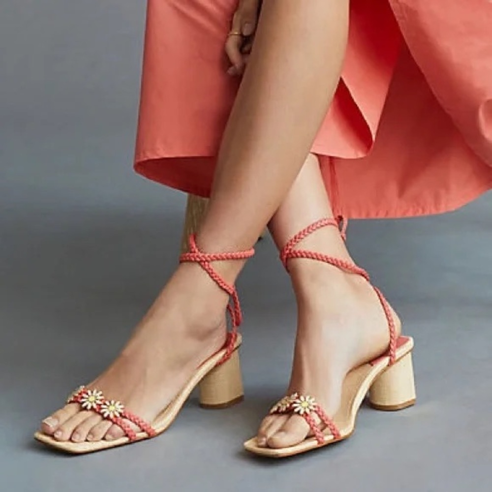 Schutz Hina Elegant Coral Strappy Sandals with Floral Accents
